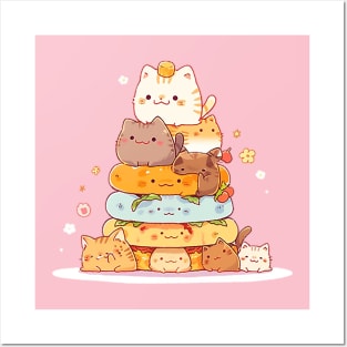 cute cat pile Posters and Art